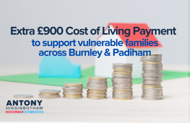 Extra £900 Cost of Living Payment for vulnerable families across Burnley & Padiham.